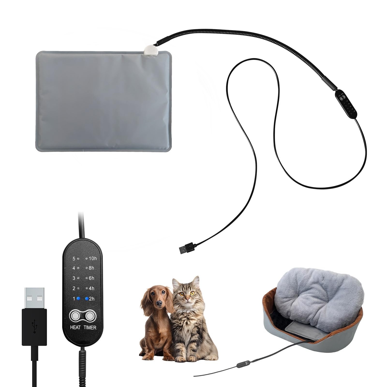 USB Pet Heating Pad – Turns Any Pet Bed Heated (Use Inside Bed), 5V/2A Req