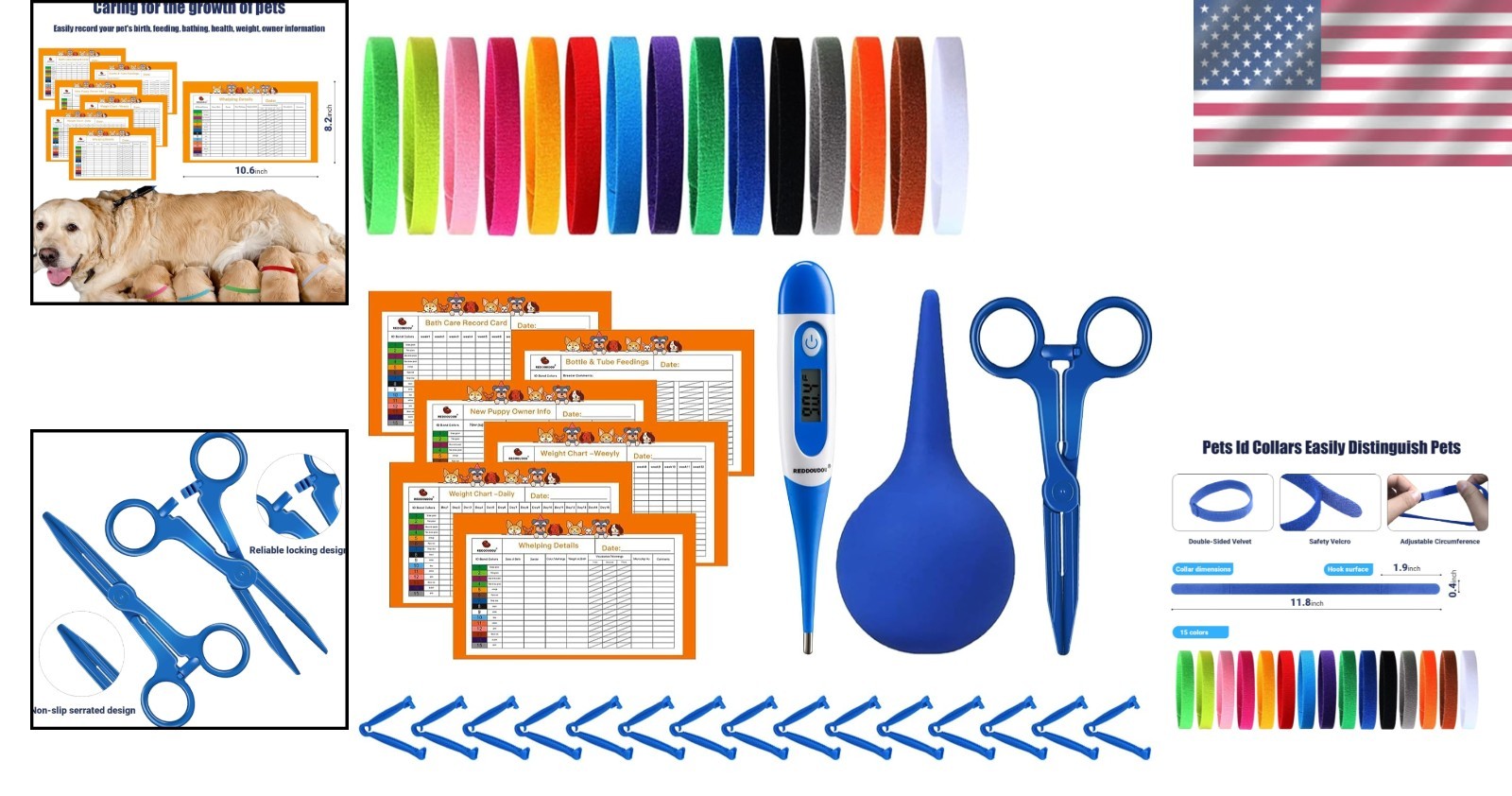 Complete Whelping Kit for Newborn Puppies and Kittens – 6 Charts & 15 ID Collars