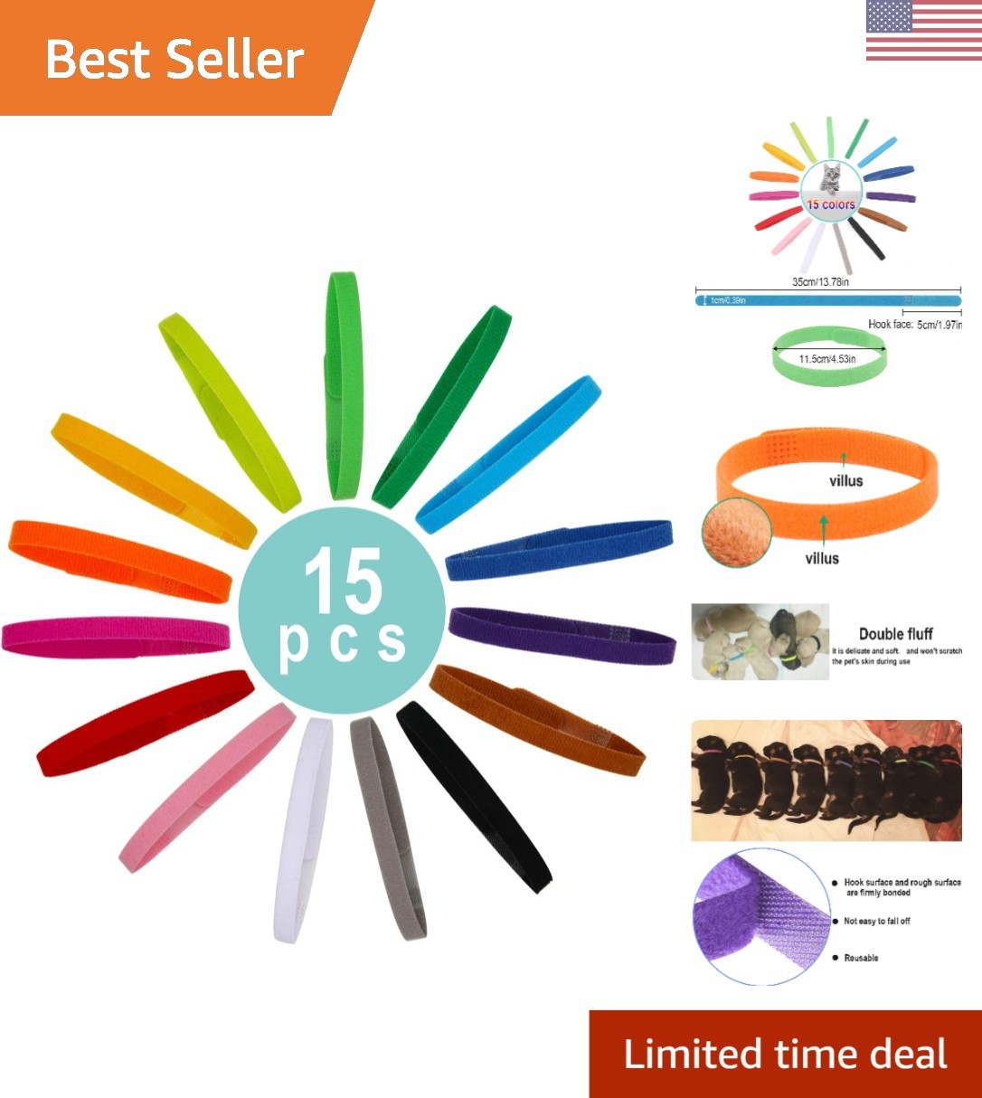 15 Colors Puppy Whelping Collars – Soft, Adjustable ID Bands for Small Breeds