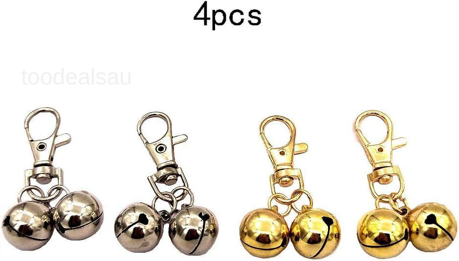 (4 Sets) DIY Pet Bells 304 Stainless Steel Dog Bells 4 pcs Gold and Silver Bell
