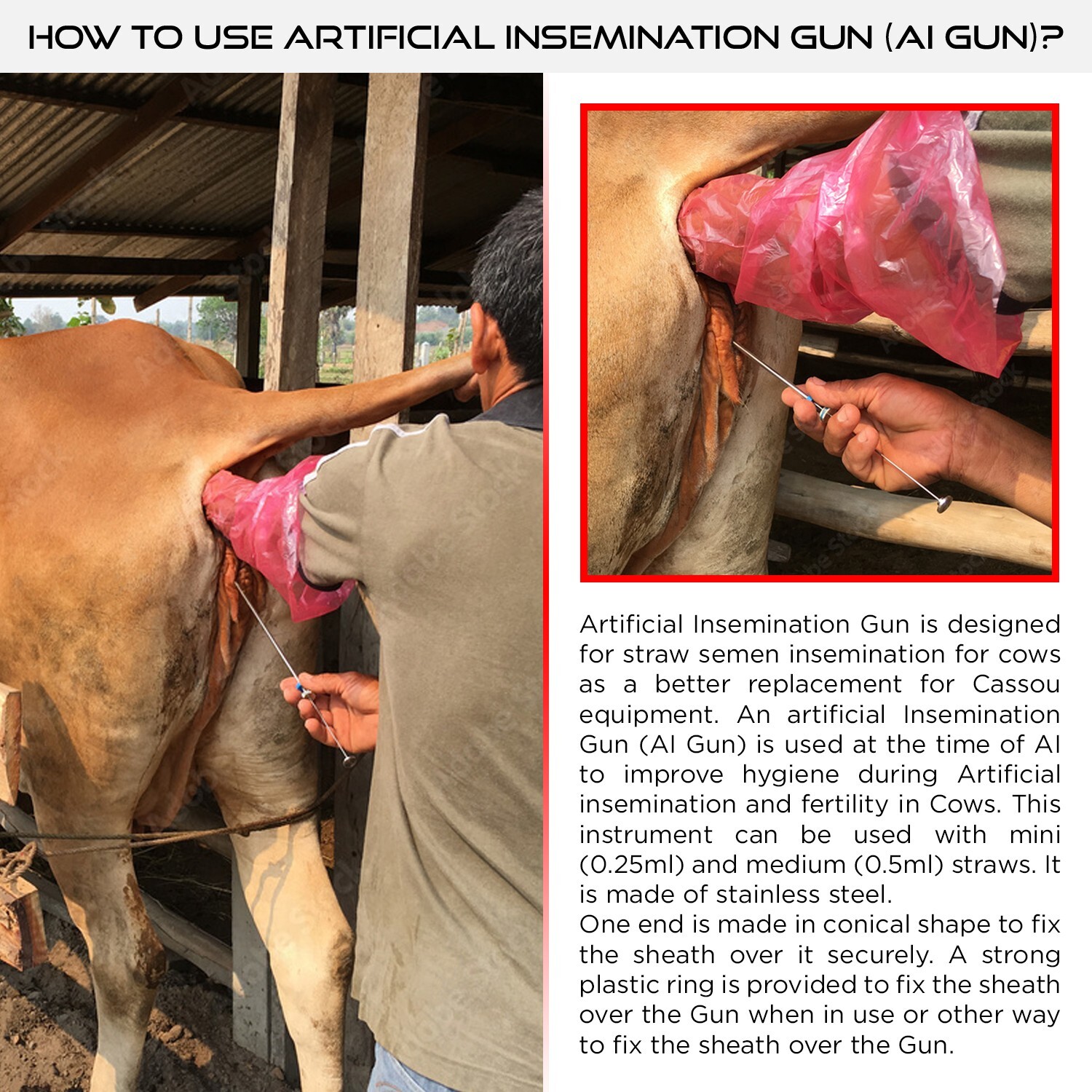Universal A-I Gun Detachable Stainless Steel 18″ Artificial Insemination Gun