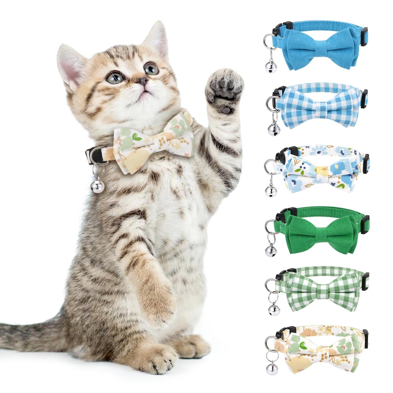 6 PCS Cat Collars with Bow Tie and Bell,Cat Collars Plaid,Breakaway Adjustabl…