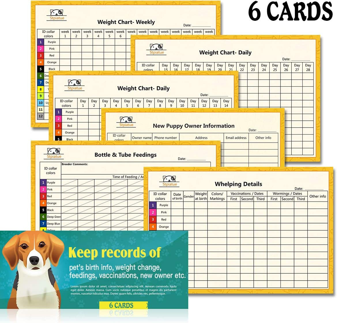 Puppy ID Collars Litter Whelping Supplies Breakaway Nylon 12 Pack Size S