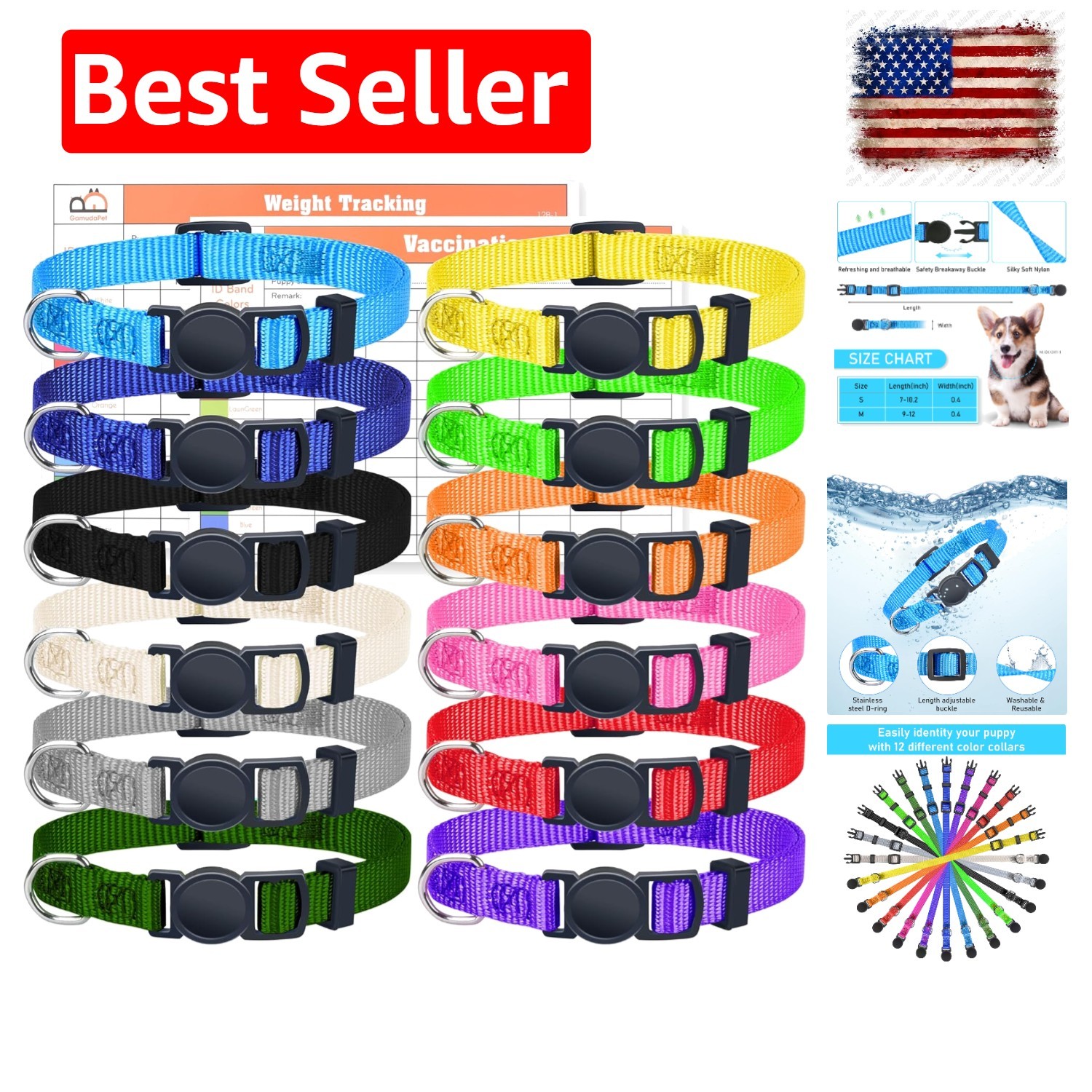 Puppy ID Collars – Super Soft Nylon Whelping Set – Adjustable Breakaway Litte…