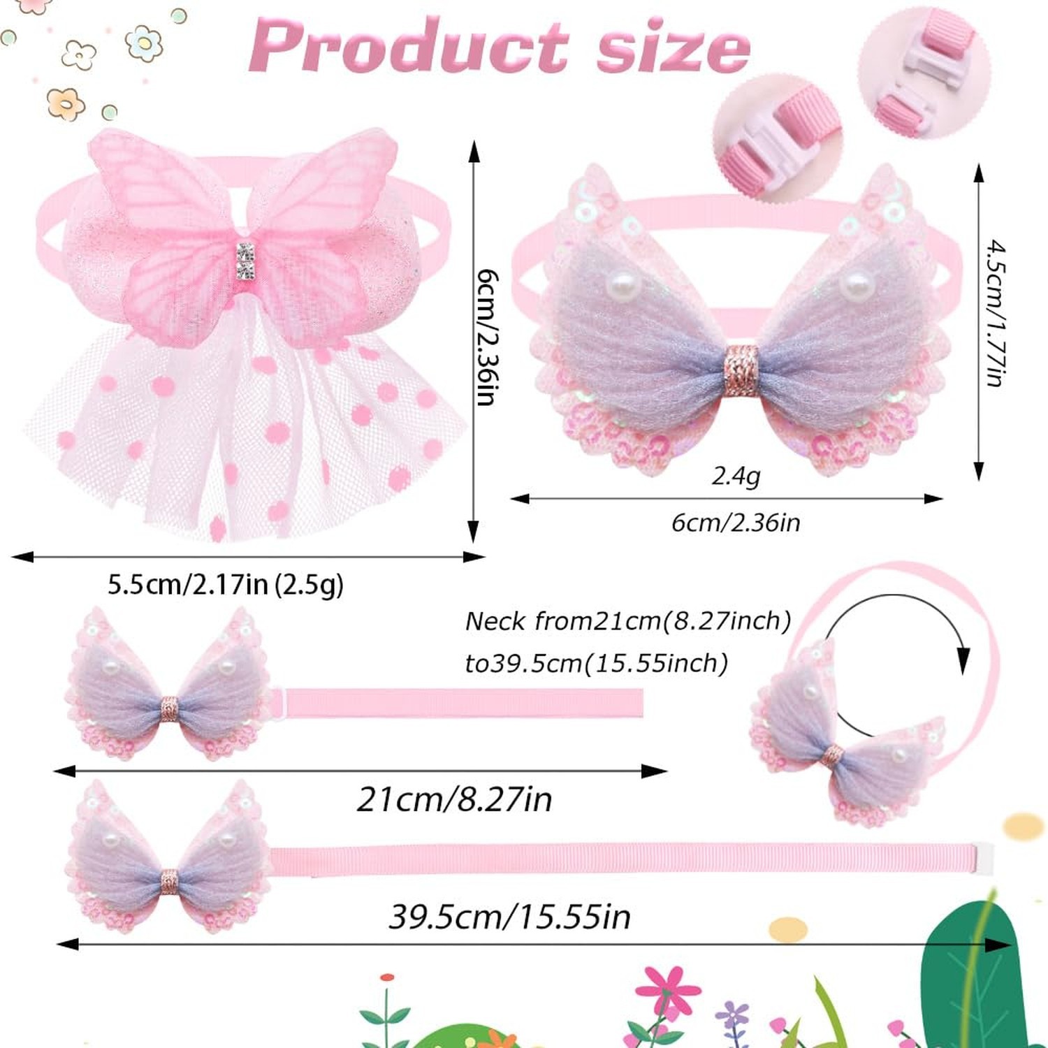 20Pcs Lace Pearl Dog Collars, Adjustable Butterfly Bowtie Pet Collars for Sma…