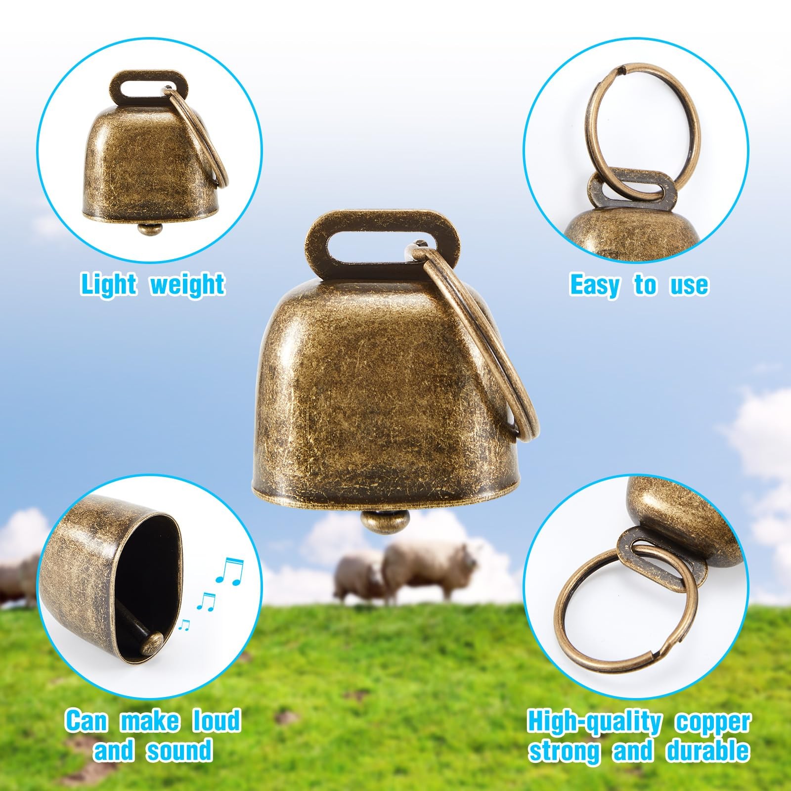 2 Pack Goat Collars w Bells Sheep Grazing Loud Bronze Bell Adjustable Nylon Farm