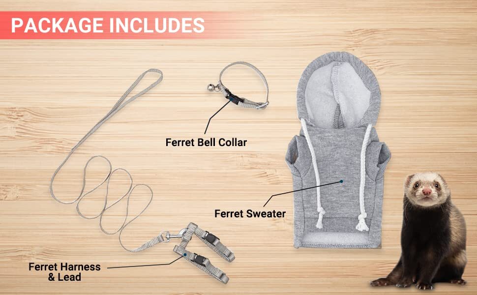 Ferret Sweater Set – Harness Leash and Hoodie for Small Ferrets