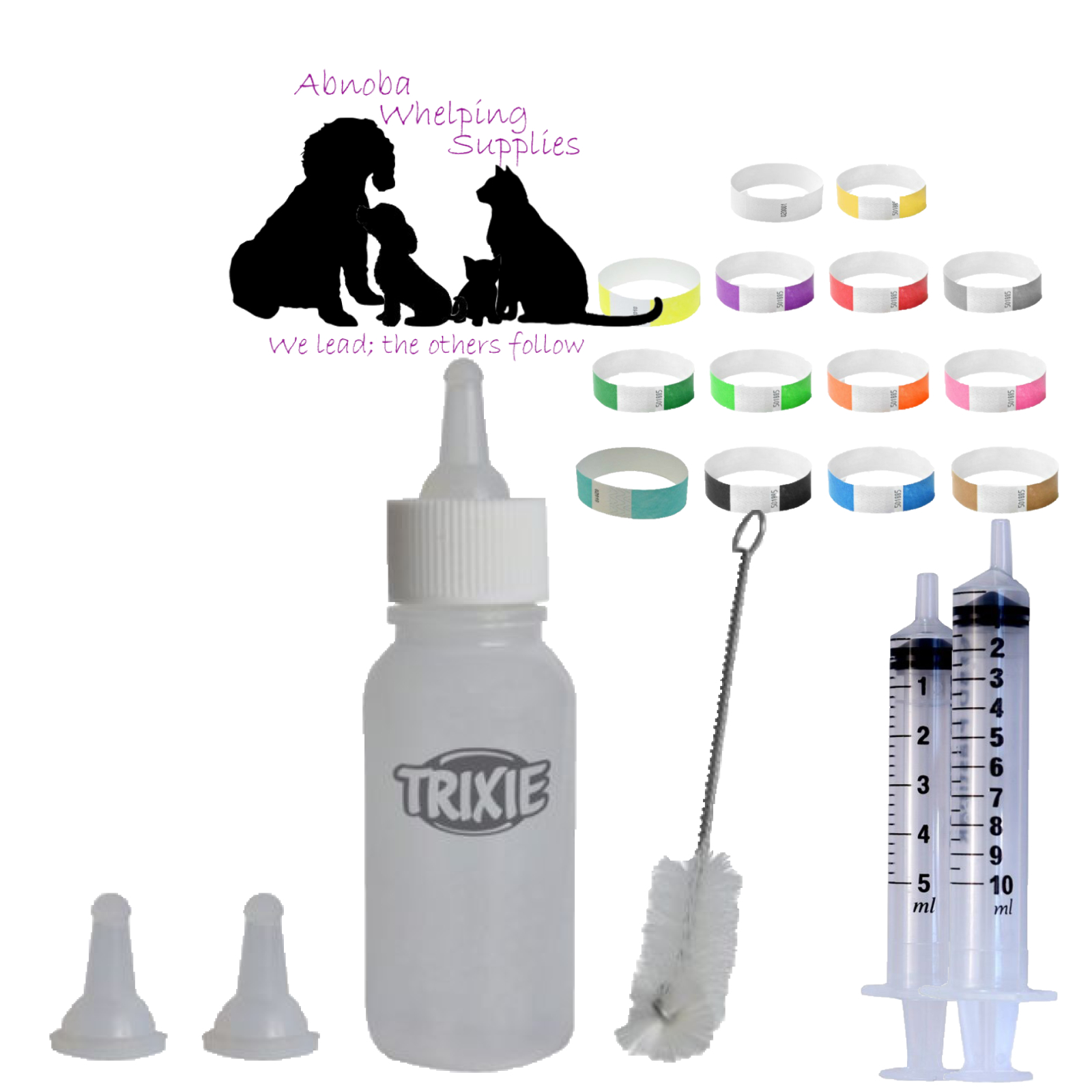 Puppy Kitten Bottle Whelping 14 ID Band 2 Feeding Syringes FREE Welping Kit Docs