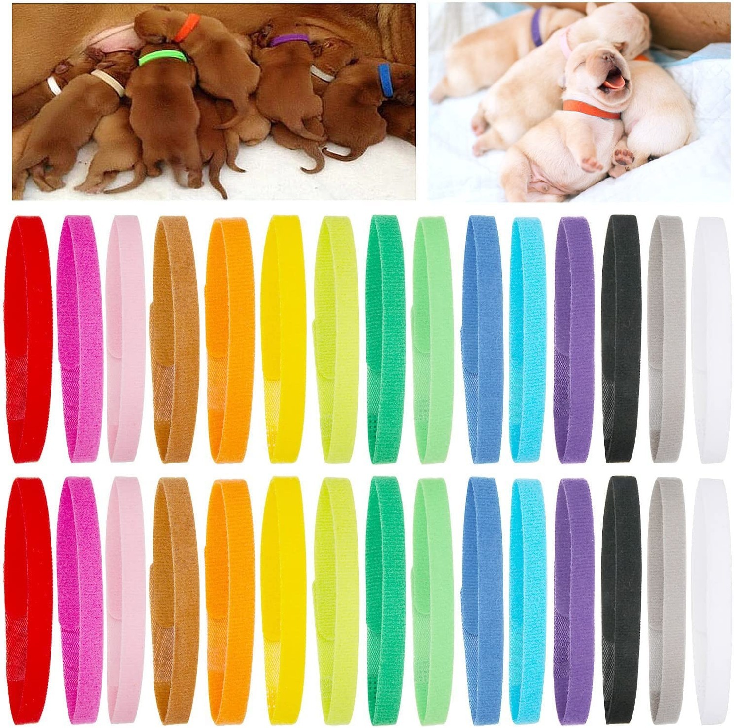 30 Pcs Puppy Whelping Collars Newborn Pet Collars Double-Sided Soft Adjustabl…