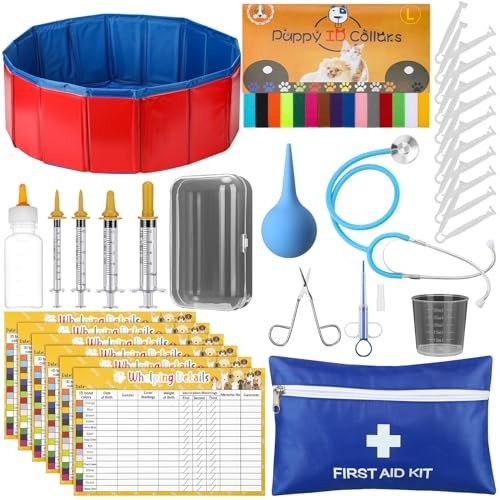 Puppy Kitten Whelping Kit 57 Pieces 24 Inch Birthing Box Feeding Tubes Collars
