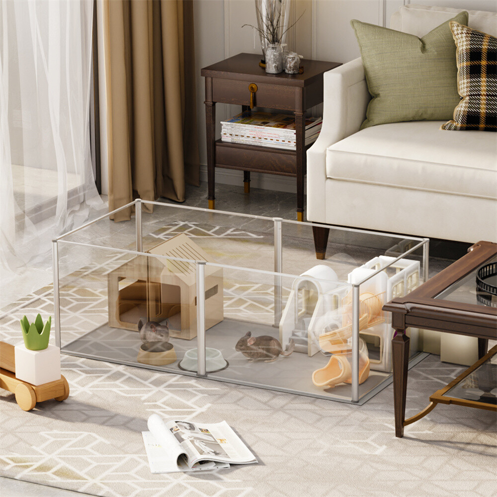 Strong Pet Playpen Clear Acrylic Whelping Box Cage Kennel w/ Pad Dog Cat Rabbit