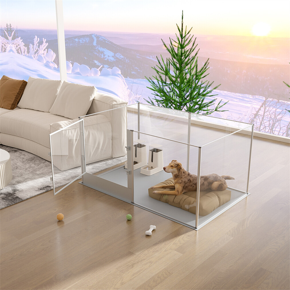 Extra Tall Acrylic Dog Playpen Durable Pet Whelping Fence Box w/ Waterproof Mat