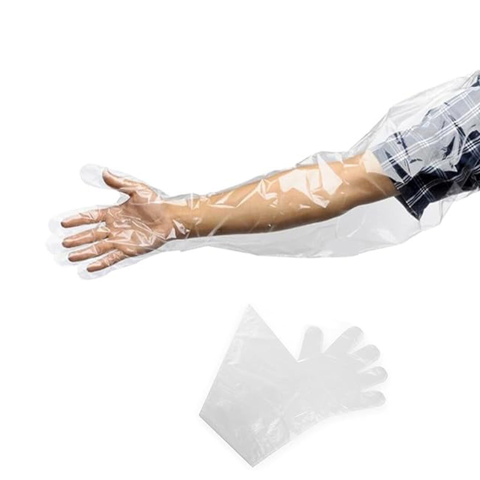 50pcs Disposable Long Plastic Gloves for Veterinary Insemination, Full Arm Ve…