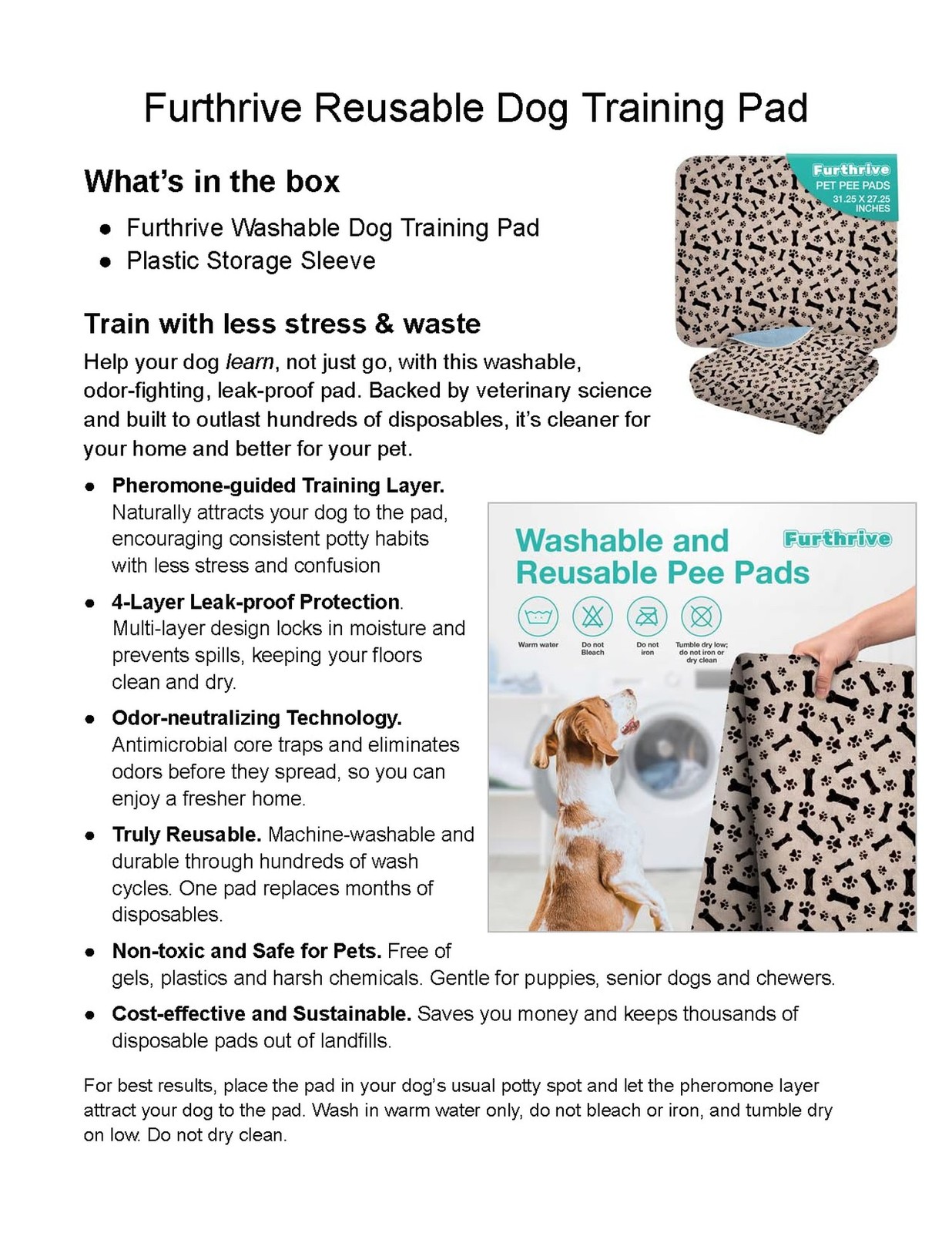 Furthrive Washable Pee Pads for Dogs with Pheromone Attraction, Reusable Pupp…