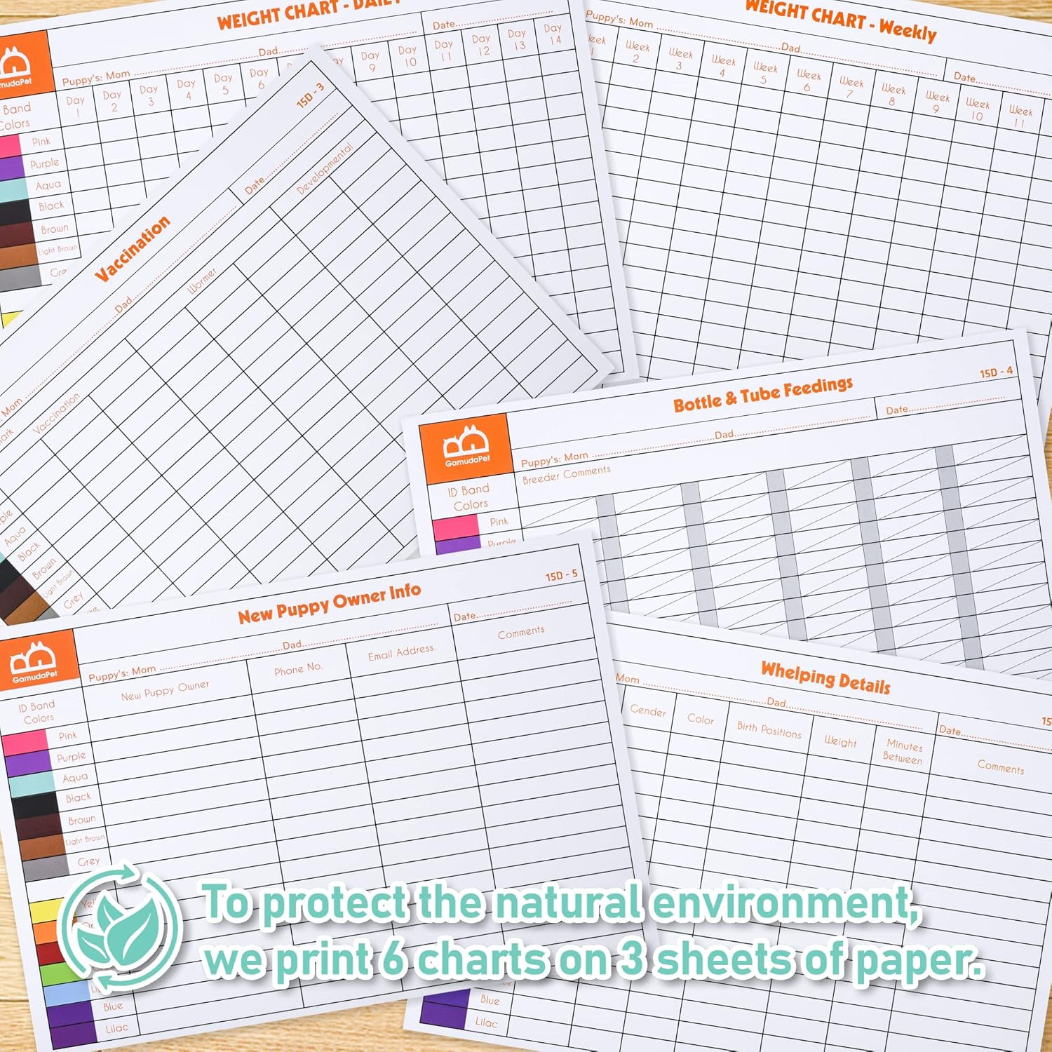 Newborn Puppy Collars, Record Keeping Charts, Super Soft Nylon Whelping Puppy Co