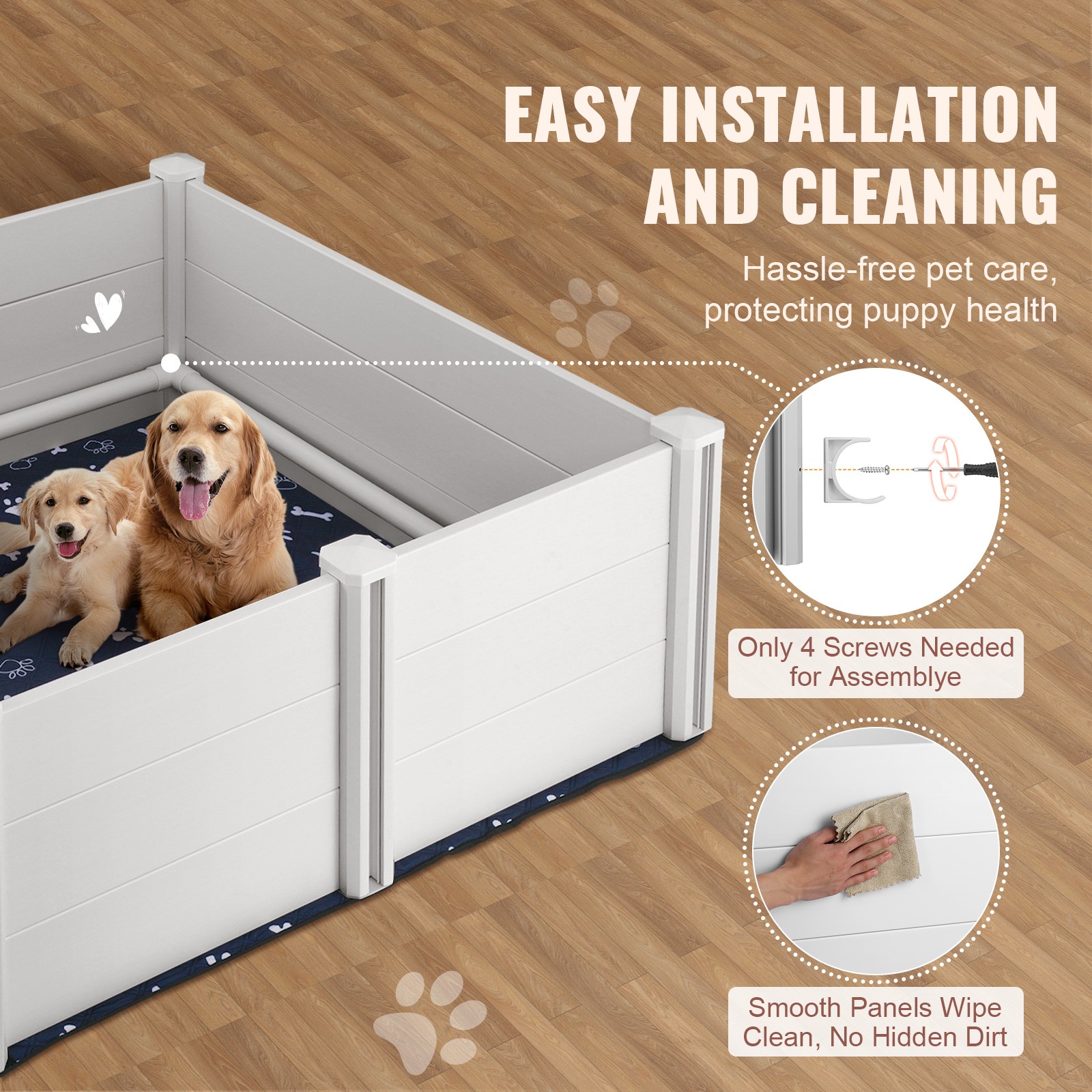 Dog Whelping Box 48 x 48 x 18.1in PVC with Rails Pee Pad for Dogs Puppies
