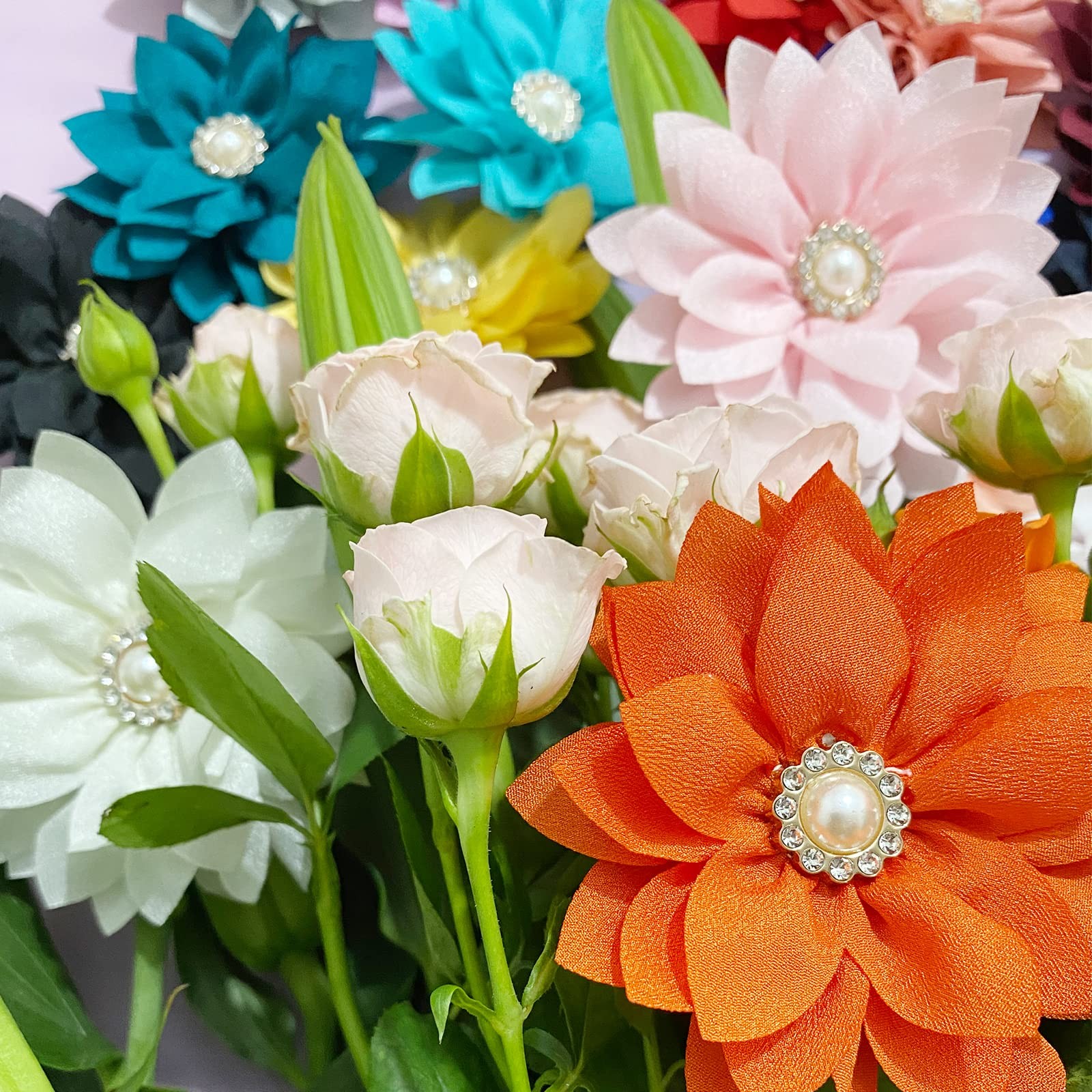 IVIA PET Collar Flowers with Pearl, 20 Pcs Dog Bow Large, Multicolor