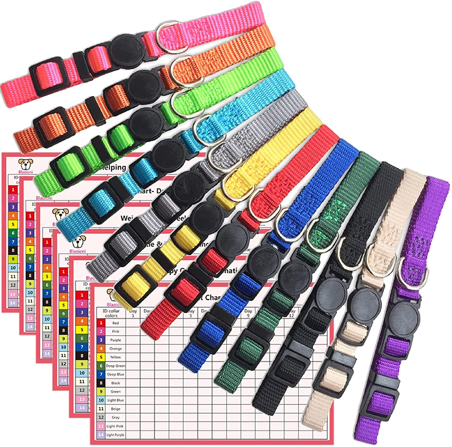 Puppy ID Collar Identification Soft Nylon Adjustable Breakaway Safety Whelping