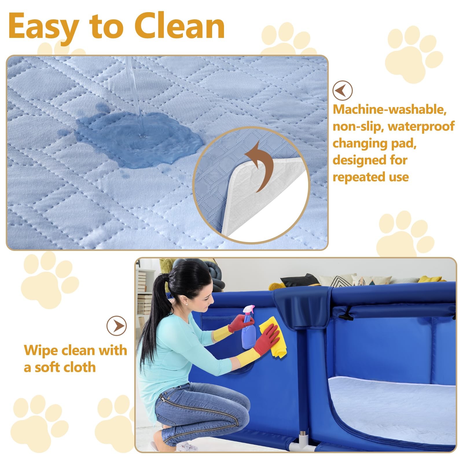 Whelping Box for Dogs and Puppies, 47.2×47.2×17.7in Playpen, Puppy Blue