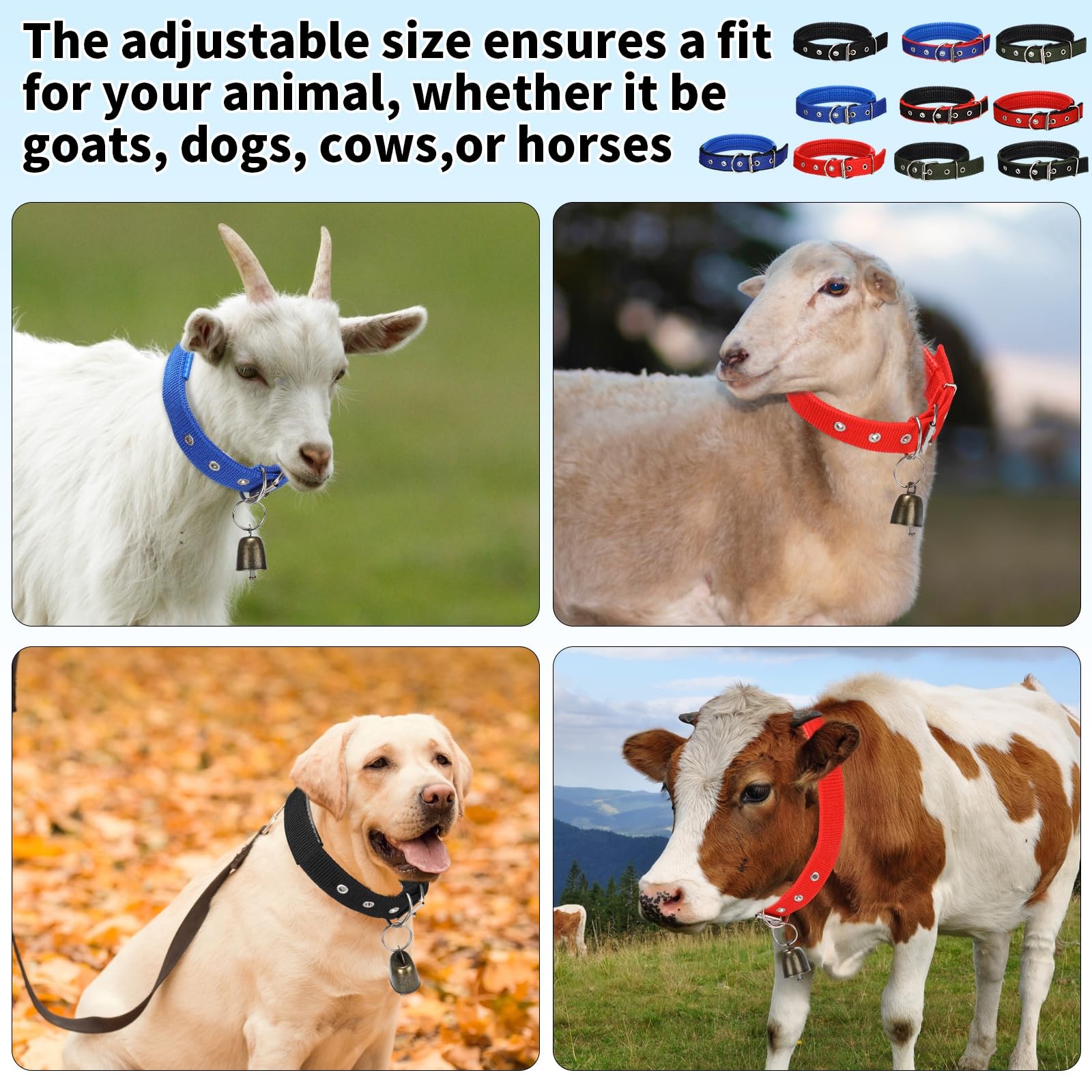 Clysee 10 Sets Adjustable Small Goat Collars with Bells Cow Horse Sheep Coppe…