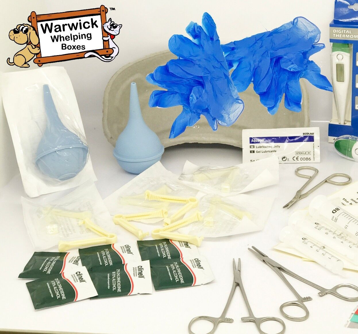 35 piece Puppy Whelping Kit Thermometer 2 x Forcep 10 x Cord Clamps Mucus Iodine
