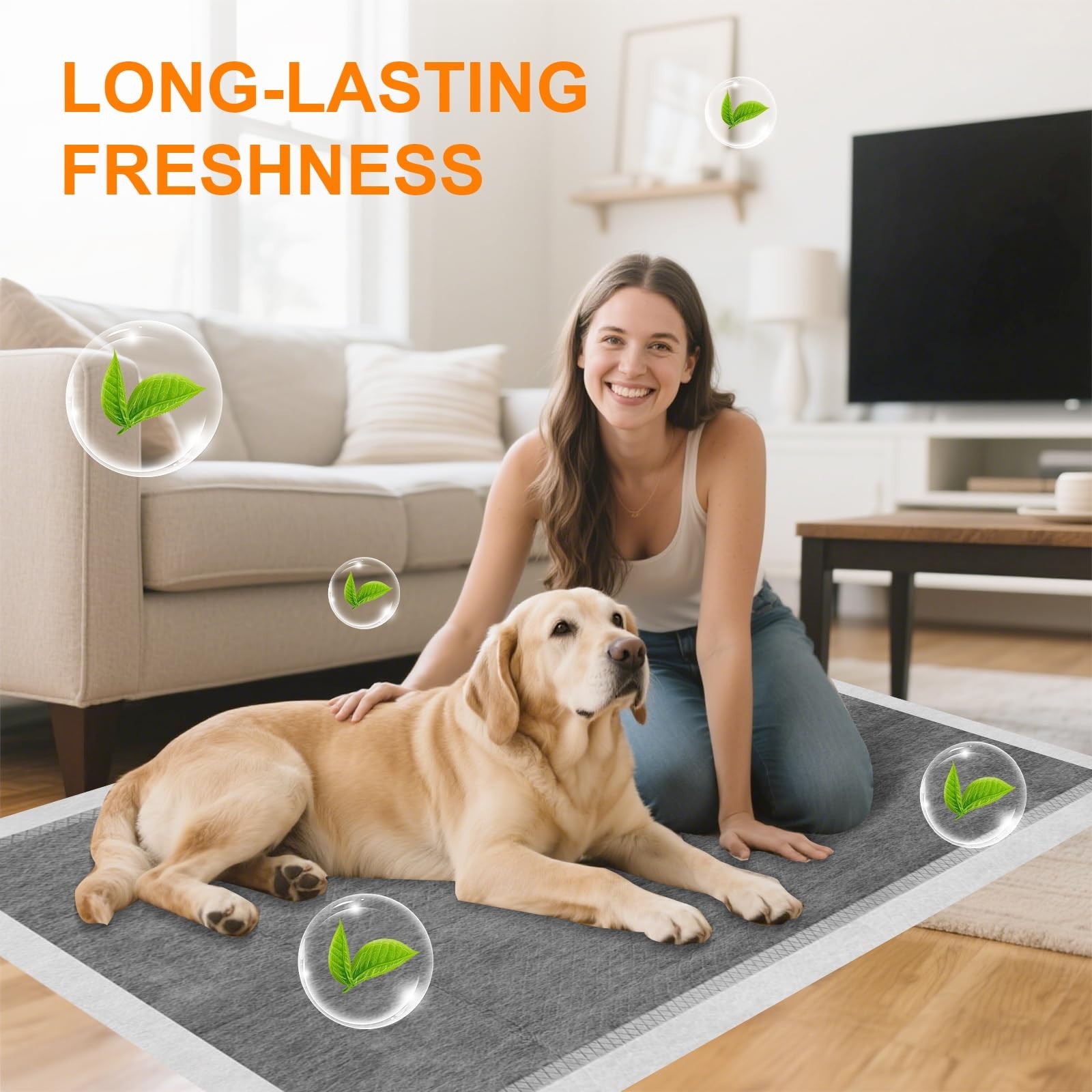Charcoal Puppy Pads 36″×51″, Ultra-Large Carbon Pee Pads for Dogs, Odor-Con