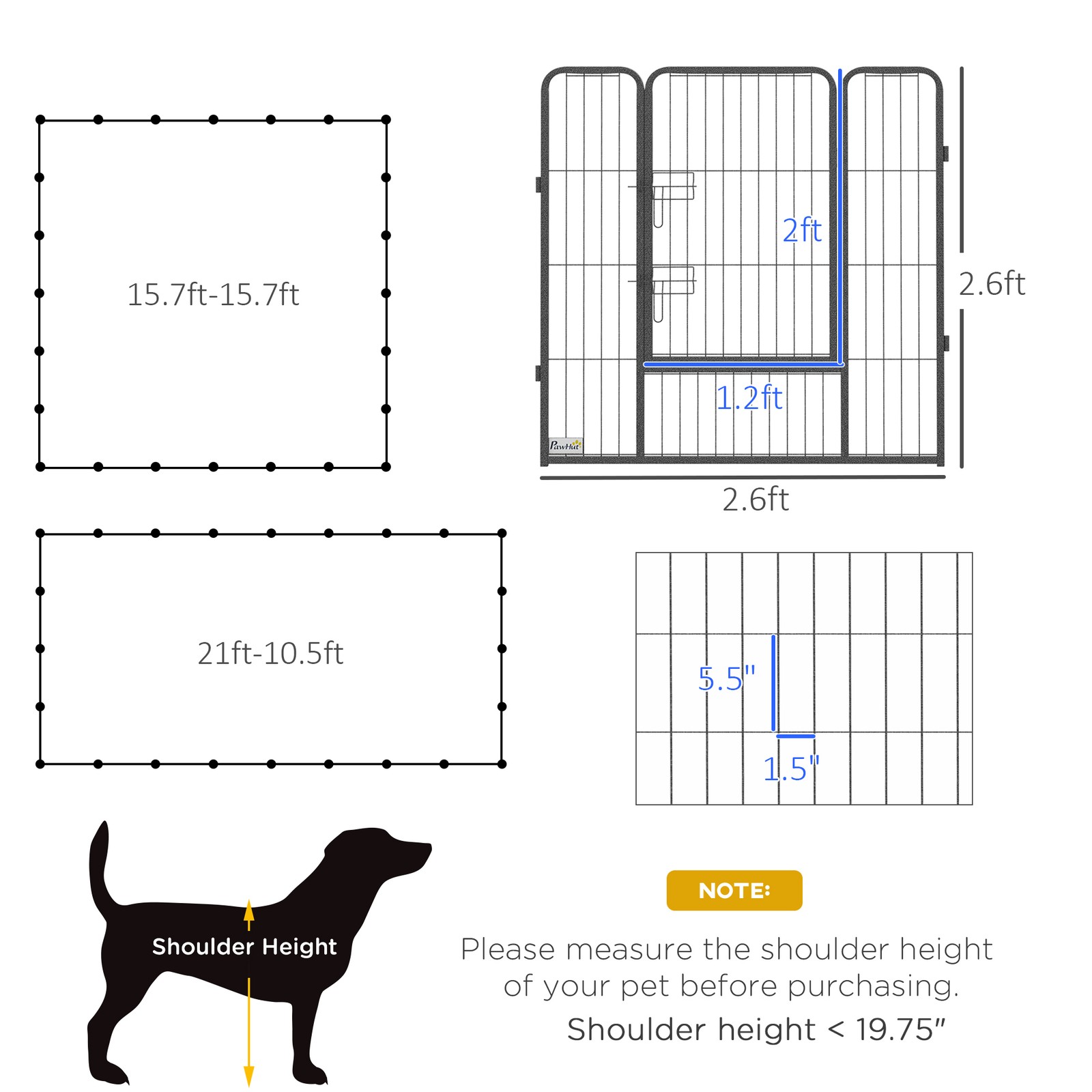 PawHut Dog Playpen for Dogs, Gray