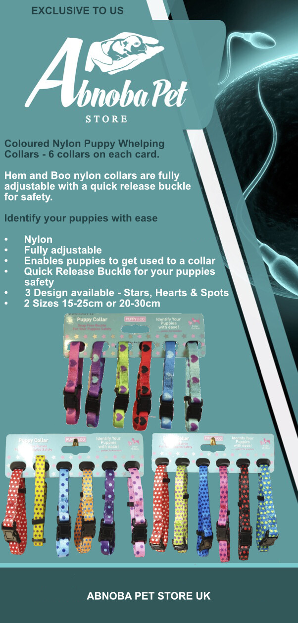 Hem & Boo Whelping Collars Identify Puppies With Ease Hearts Spots Stars 2 sizes