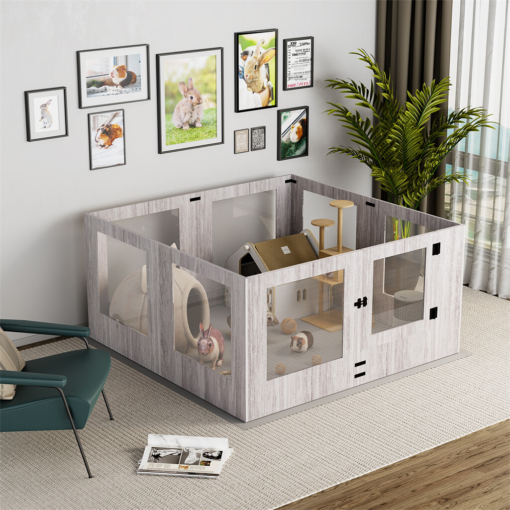 Innovative Tempered Glass Dog Whelping Pen Box Portable Birth Fence w Door &Lock