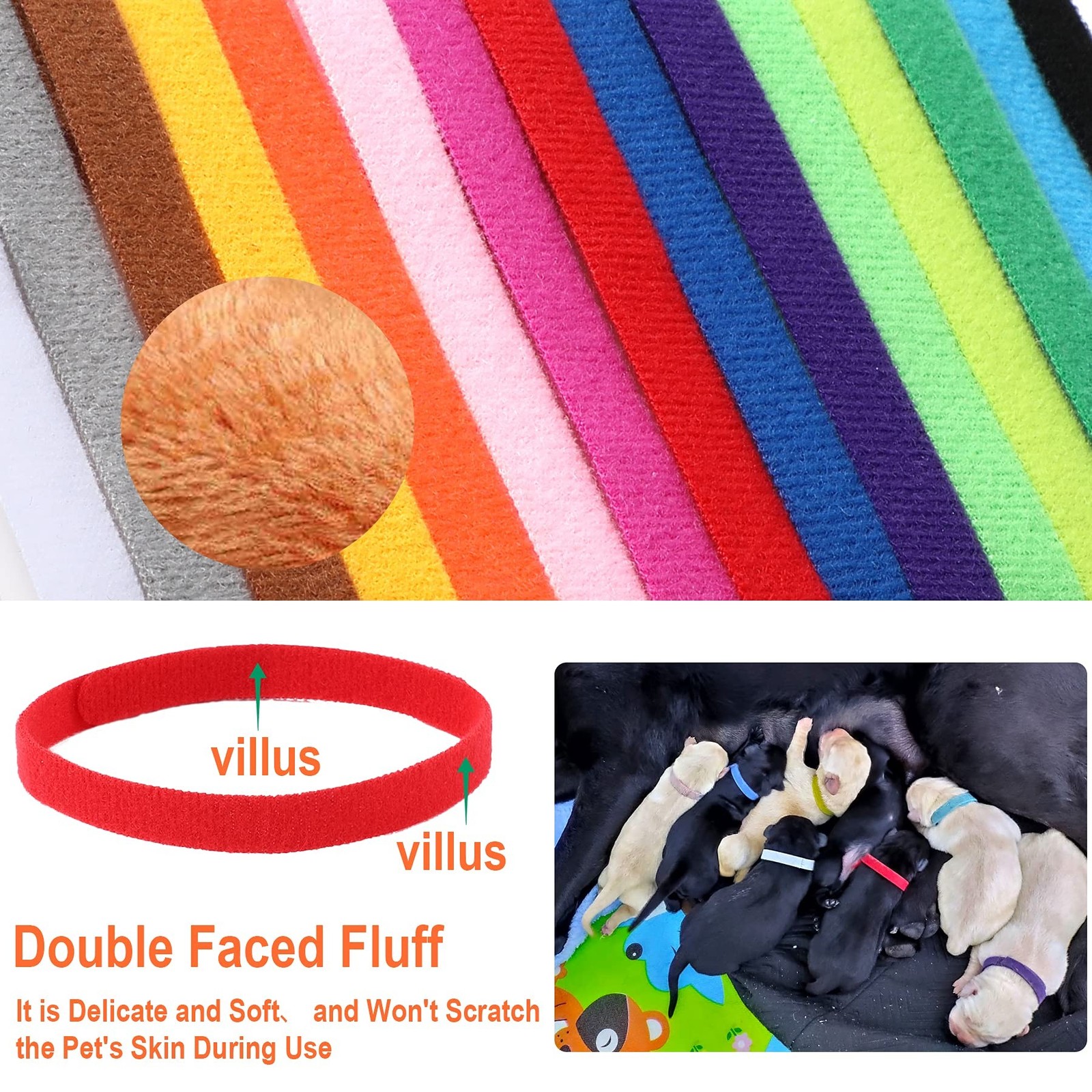 30 Pcs Puppy Whelping Collars Newborn Pet Collars Double-Sided Soft Adjustabl…