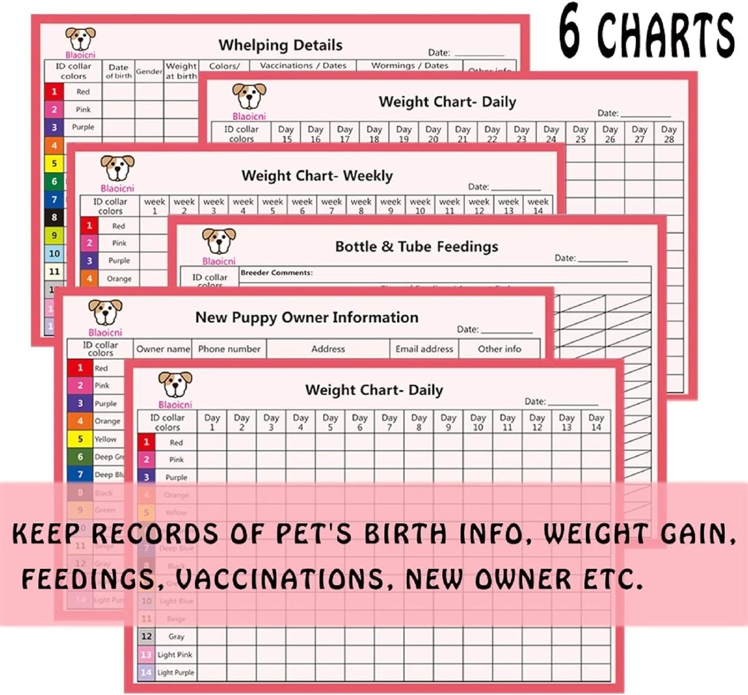 12 Pcs/Set Soft Nylon Puppy ID Collar Adjustable Whelping Breakaway Litter New
