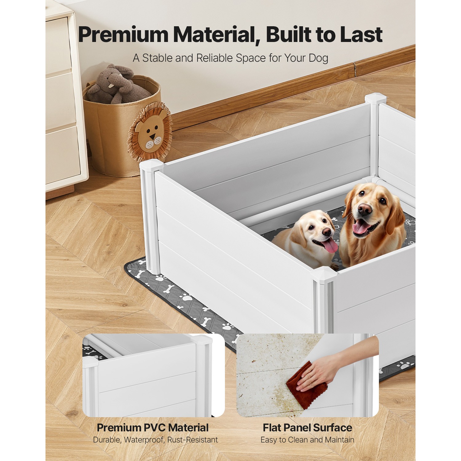 Dog Whelping Box 48 x 48 x 18.1 inch with Height Adjustable Door for Large Dogs