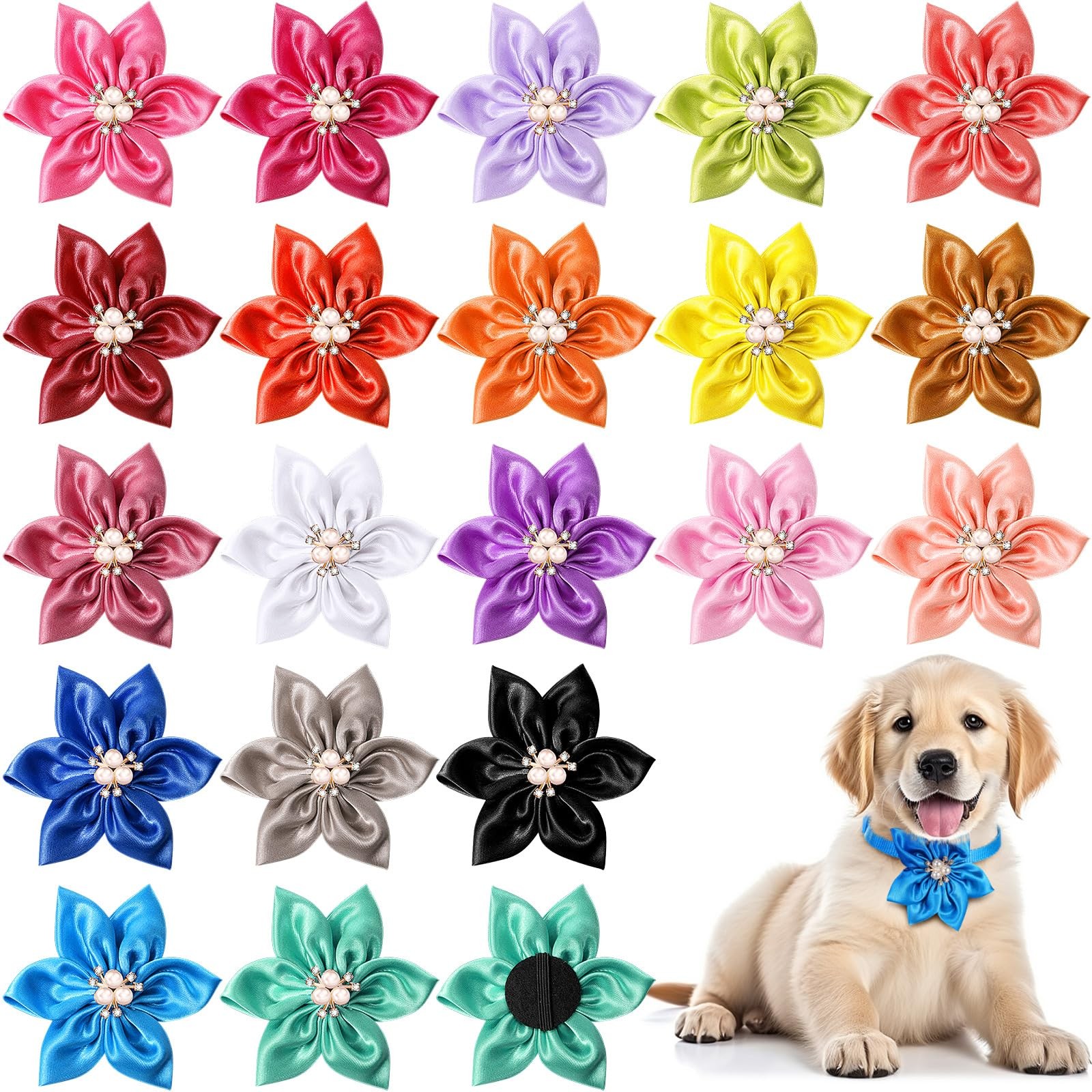 Reginary 20 Pcs Dog Collar Flowers, Pet Flower Bow Ties Multi multicolor