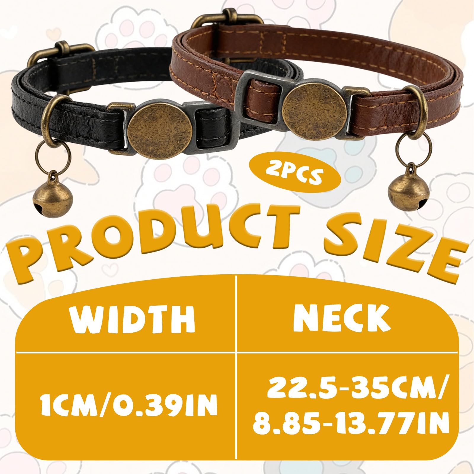 2 Pcs Retro Leather Cat Collar for Boy Cats, Adjustable Breakaway Cat Collar …