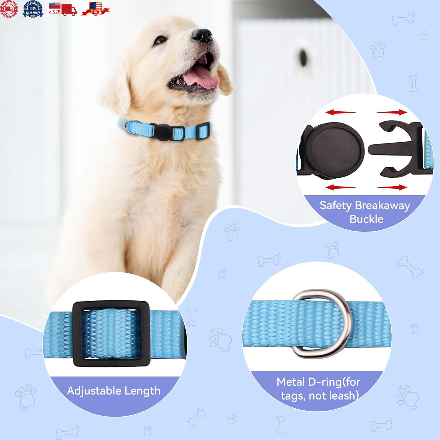 12 Pcs/Set Soft Nylon Puppy ID Collar Adjustable Whelping Breakaway Litter New