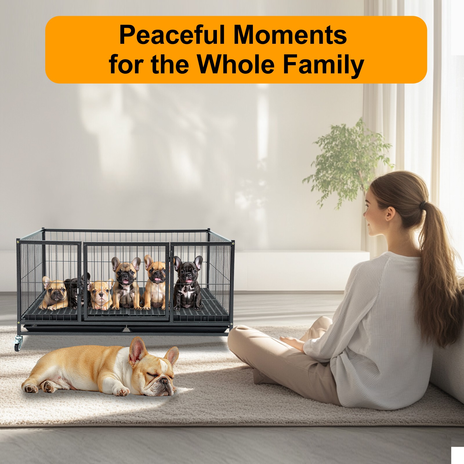 Homey Whelping Top Box w Plastic Floor Tray Casters for Small Breed Dogs