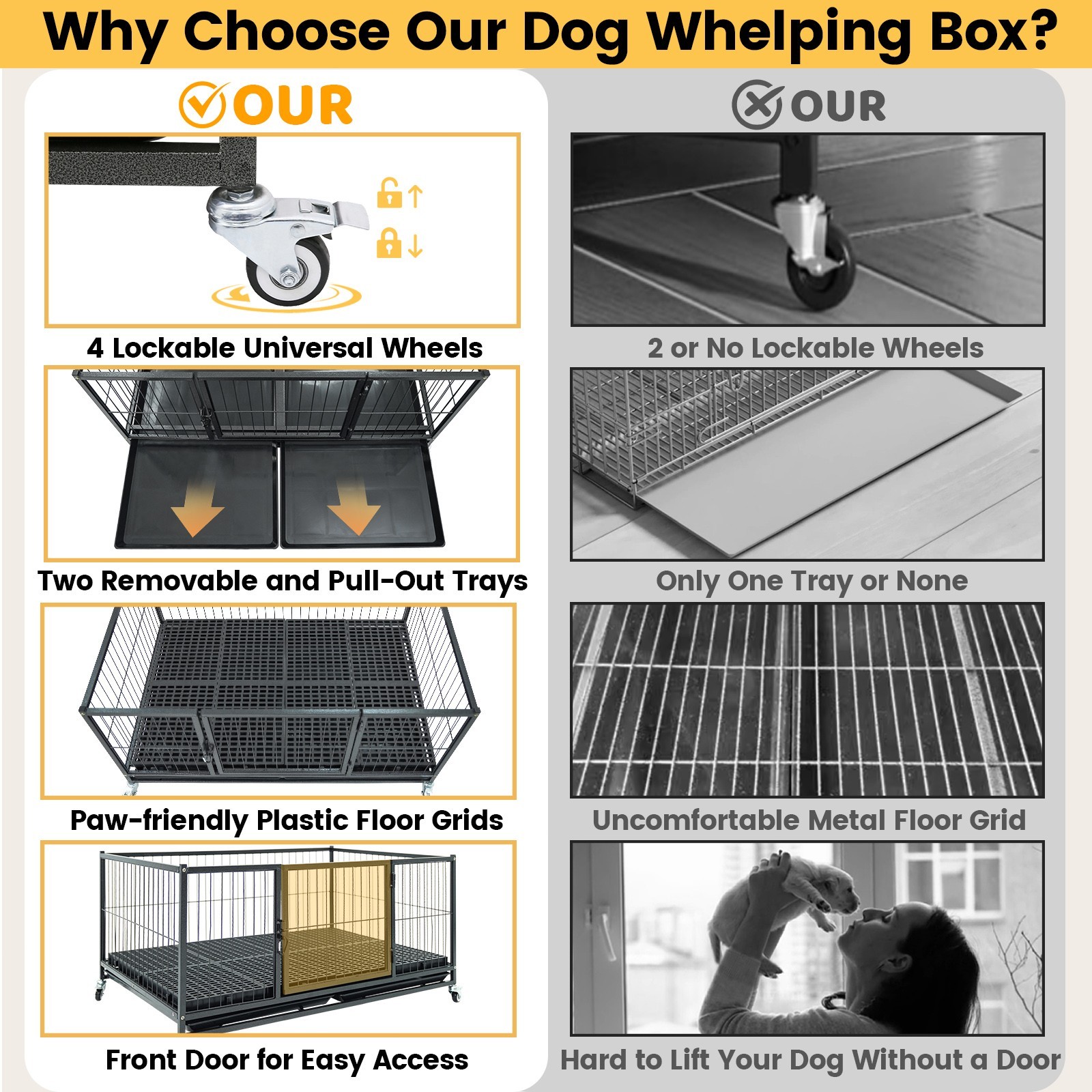 Taller Heavy Duty Dog Whelping Box Puppy Playpen, 43″ Stackable Metal Dog Crate