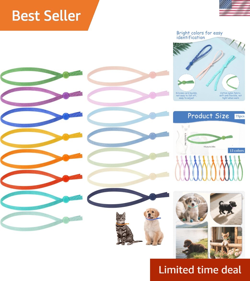 75Pcs Stretchy Puppy Collars for Litter Colored Whelping Identification Bands fo