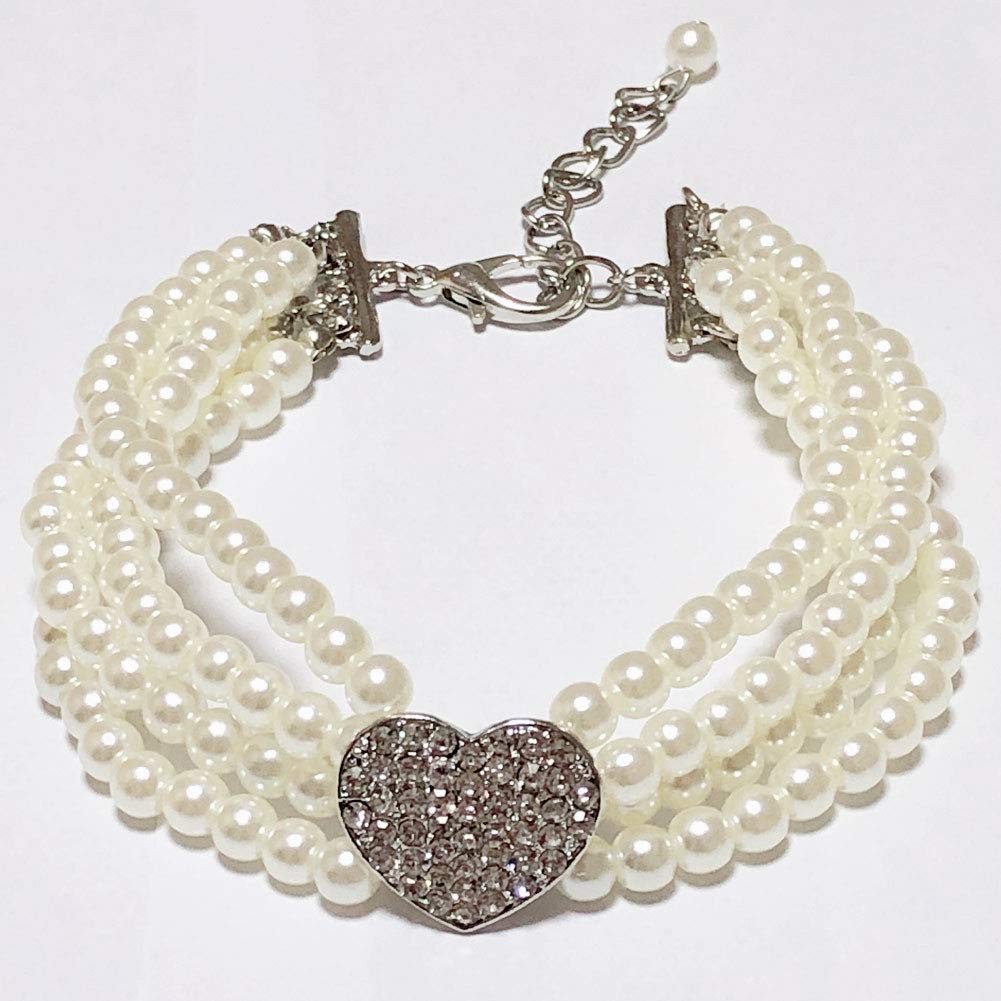 PETFAVORITES Dog Pearls Necklace Jewelry 10-12 Inch (Pack of 1), White Heart