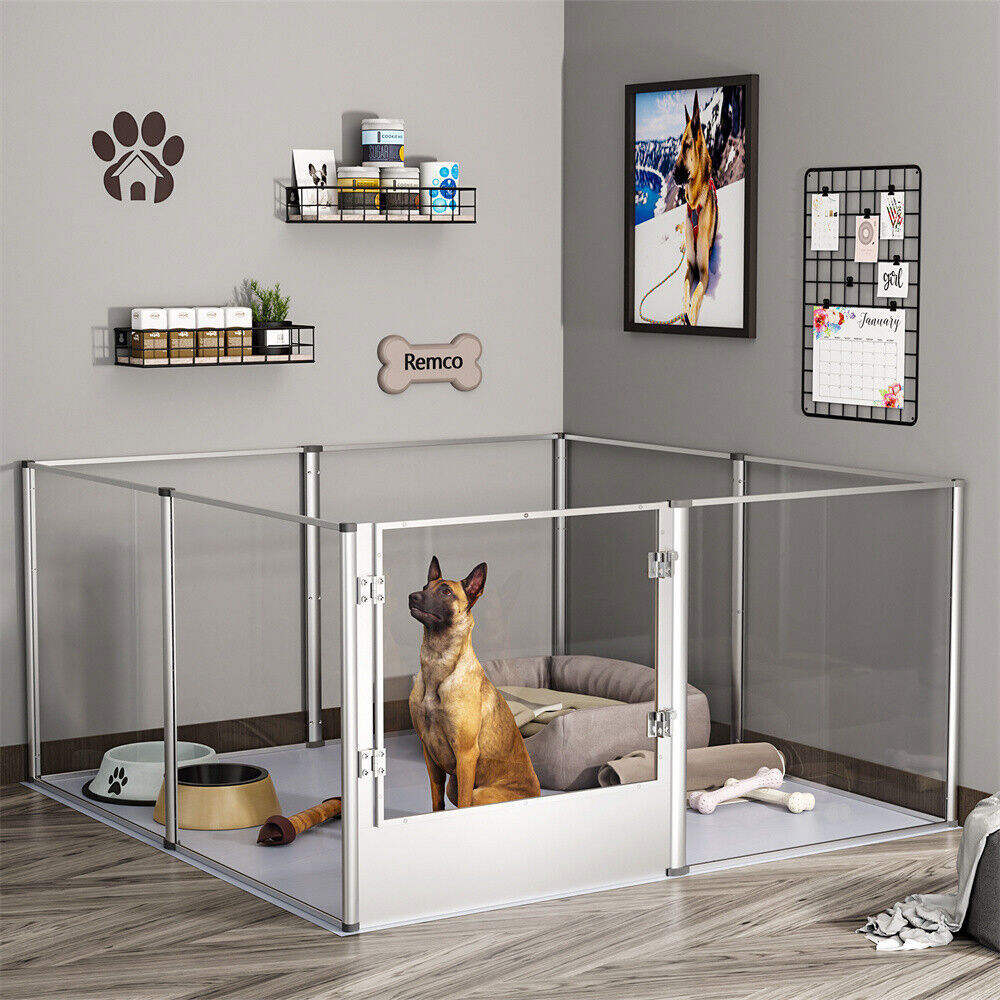Extra Large Clear Acrylic Dog Playpen Fence Pet Whelping Pen Box Kennel Taller