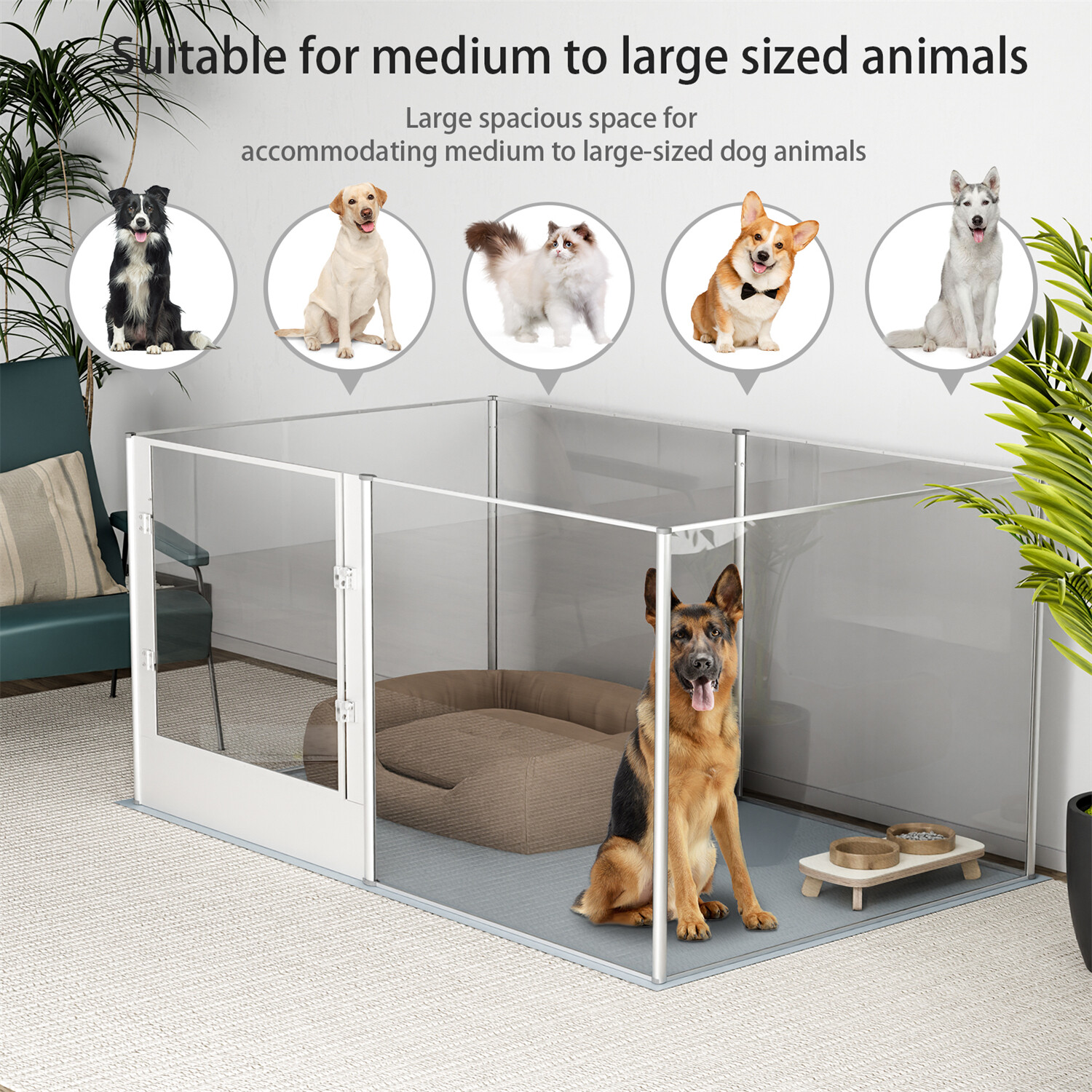 Tall Frame Indoor Pet Clear Acrylic Play Pen Waterproof Pad Puppy Fence Kennel