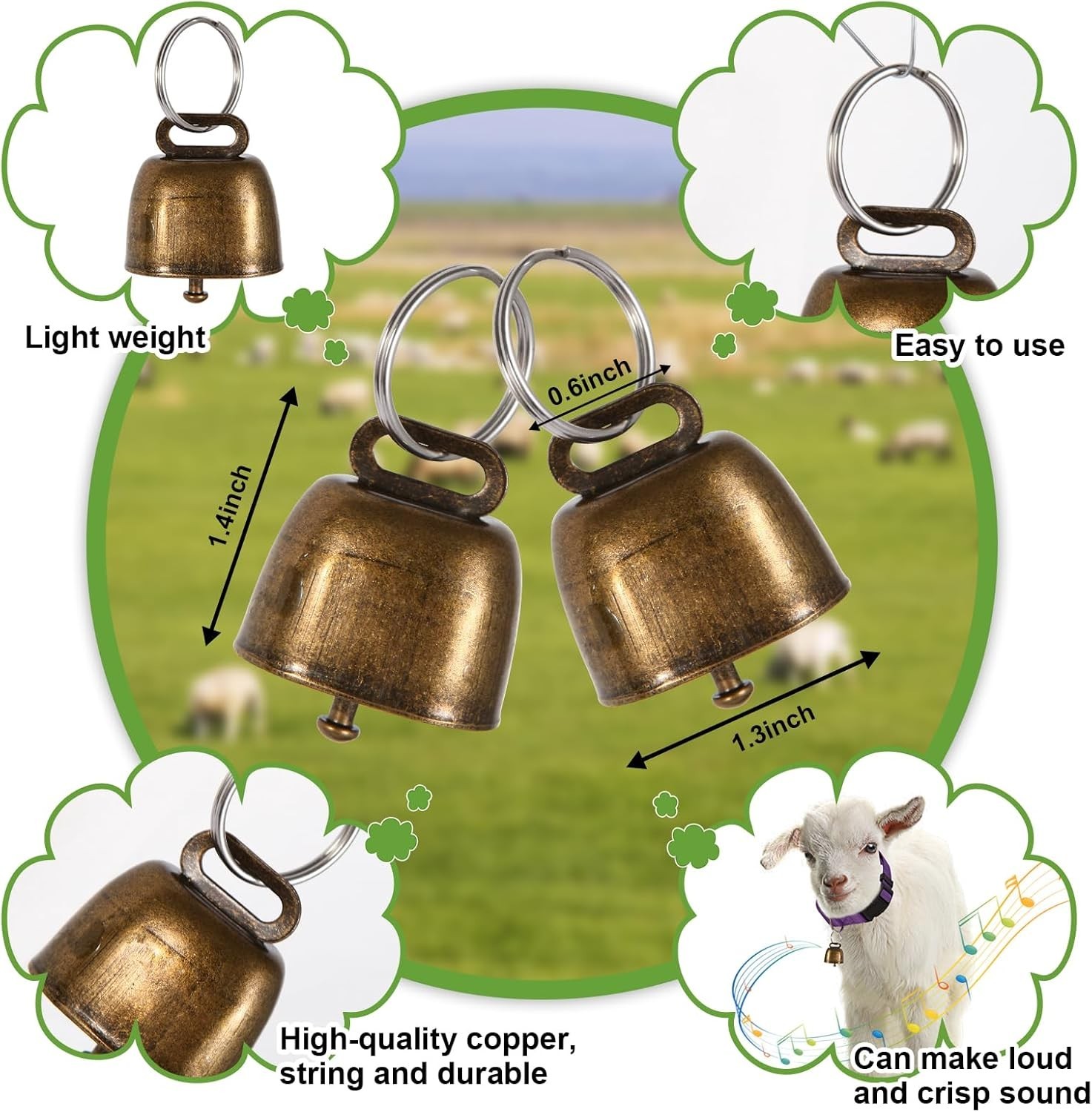 8 Pack Goat Adjustable Nylon Collars with Grazing Copper Bells