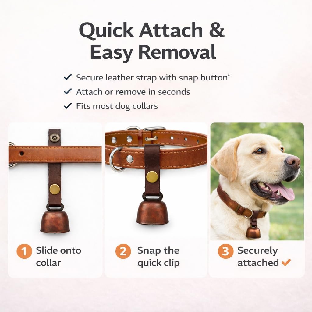 kcrygogo Leather Dog Collar Bell with Quick-Release Snap Buttons 2mm, Silver