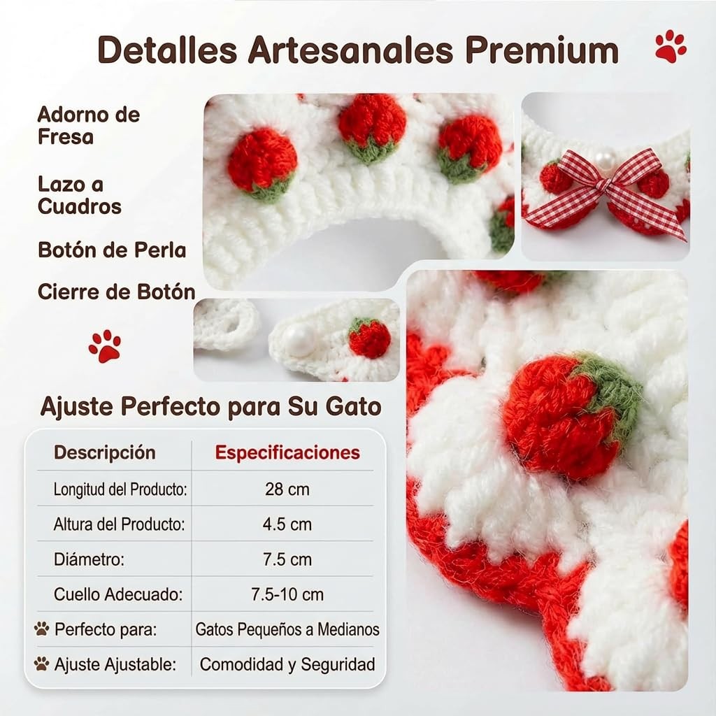 Breakaway Cat Collar Bow Tie Strawberry Pattern Bandana White Kitten S