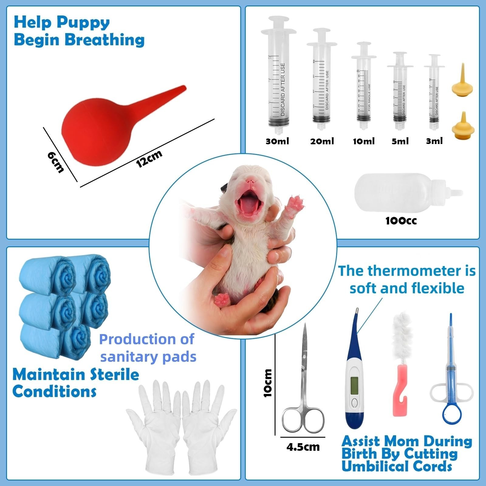Whelping Kit for Puppies & Kittens – 77-Piece Birthing Essentials & Feeding Supp