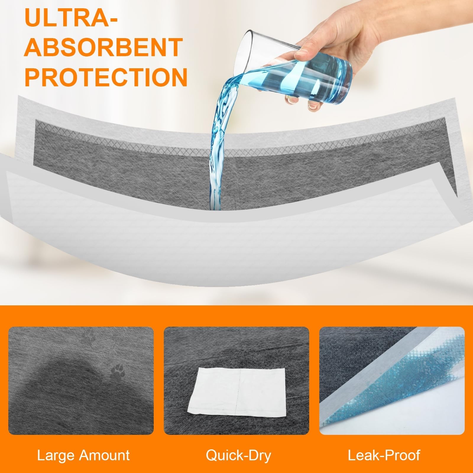 Charcoal Puppy Pads 36″×51″, Ultra-Large Carbon Pee Pads for Dogs, Odor-Con