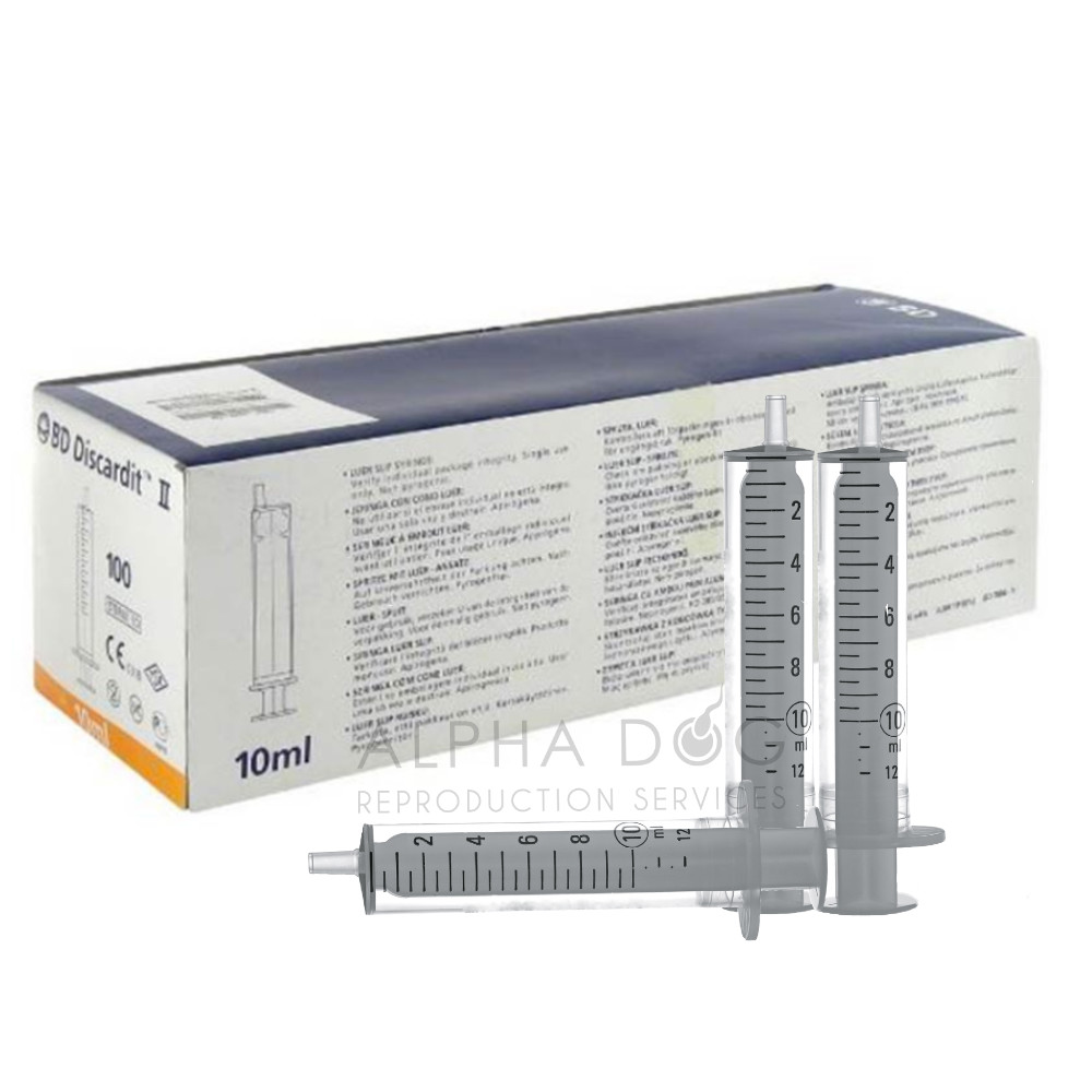 Box 100 10ml sterile 2 part syringe No Rubber For Canine Artificial Insemination