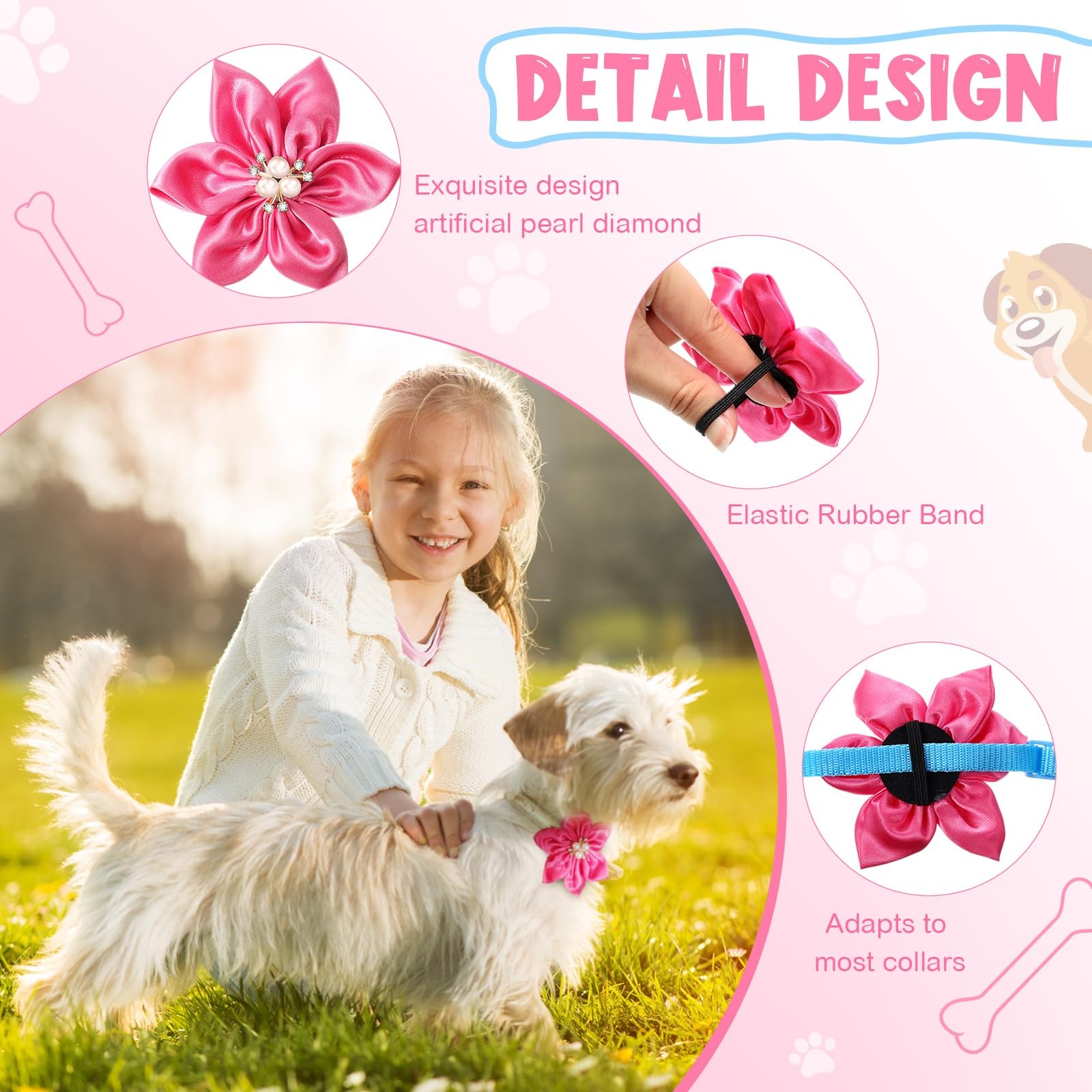Reginary 20 Pcs Dog Collar Flowers, Pet Flower Bow Ties Multi multicolor