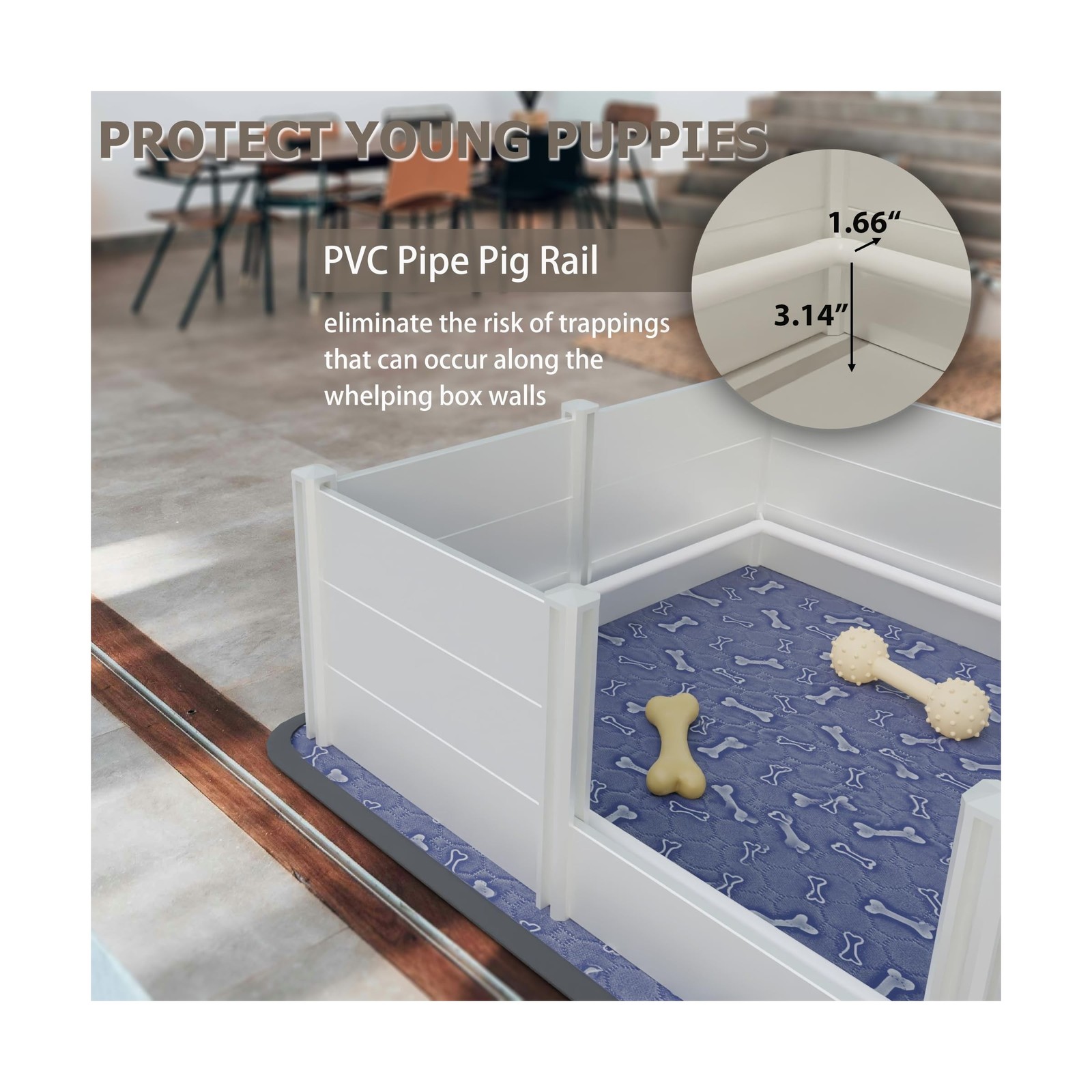 Whelping Box,Whelping Box for Dogs with Washable Puppy Pads, Double Rooms Whe…