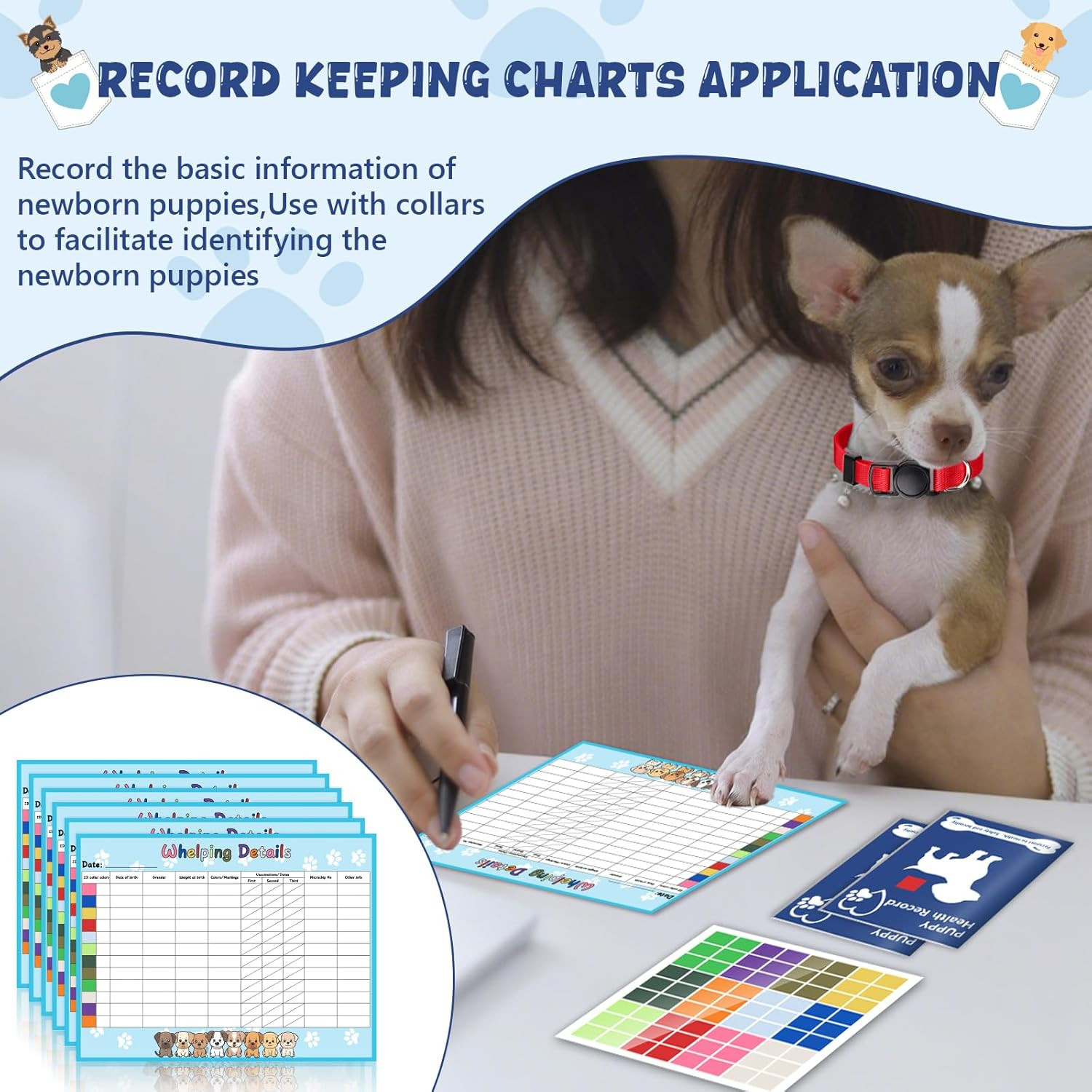 Puppy Whelping Supplies Kit Include 12 Puppy Shot Record Booklets 6 Record Nylon